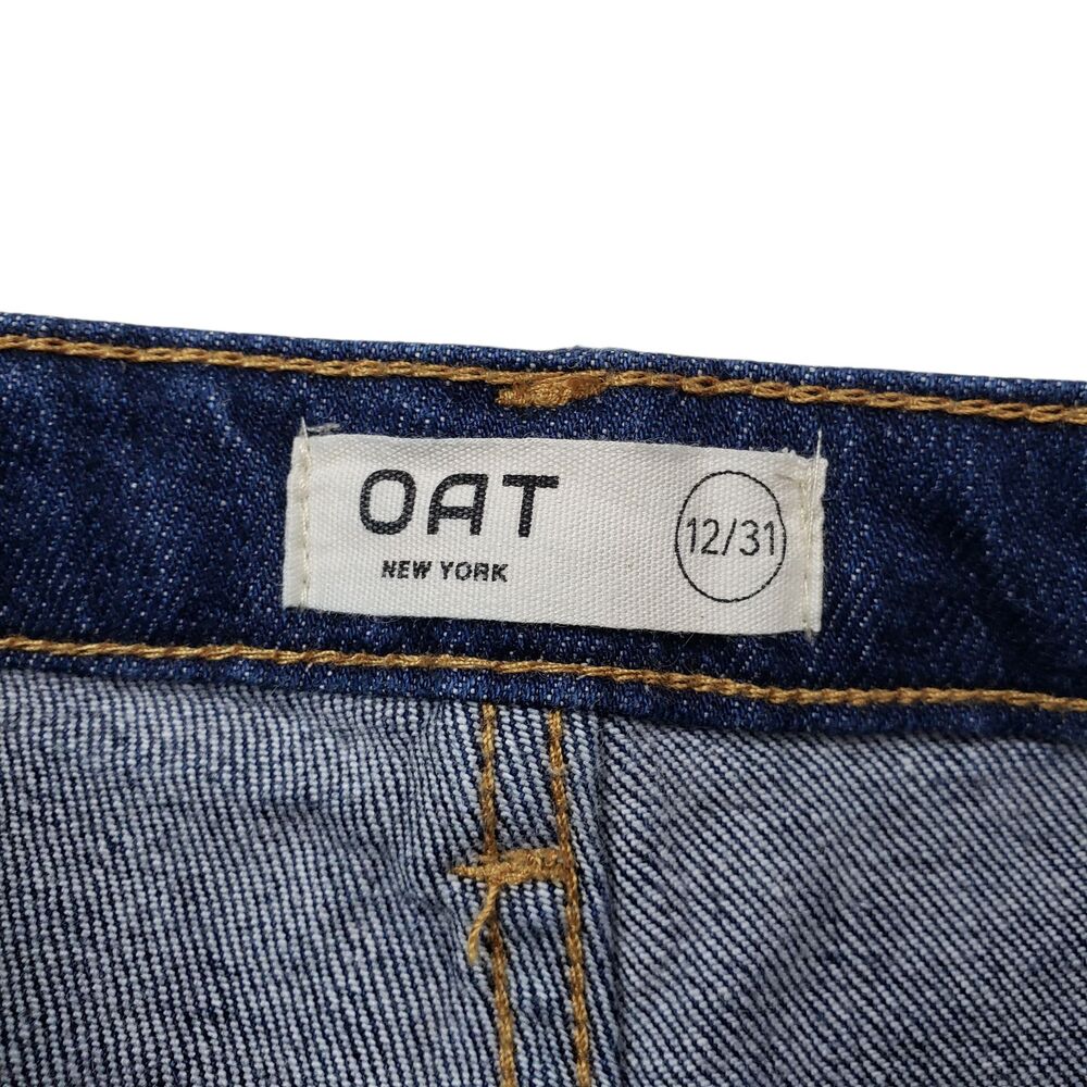 OAT New York Wide Leg Jeans Womens 12 / 31 High Rise Dark Wash Denim Stretch - Picture 4 of 10